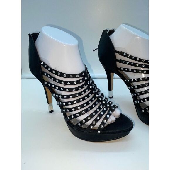 Worthington Silver Tipped Heel Rhinestone Strappy Sandals - Picture 2 of 14